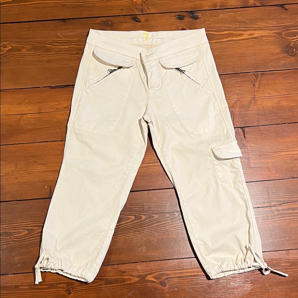 Vintage - 7 For All Mankind Jeans - Cargo Pocket Capris - Size 27 - Cream Canvas